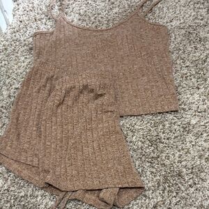 Brown Knit Tank and Shorts Set